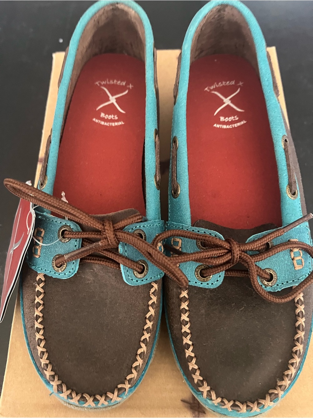 Twisted X Brown & Turquoise Leather Moccasin Loafers NIB